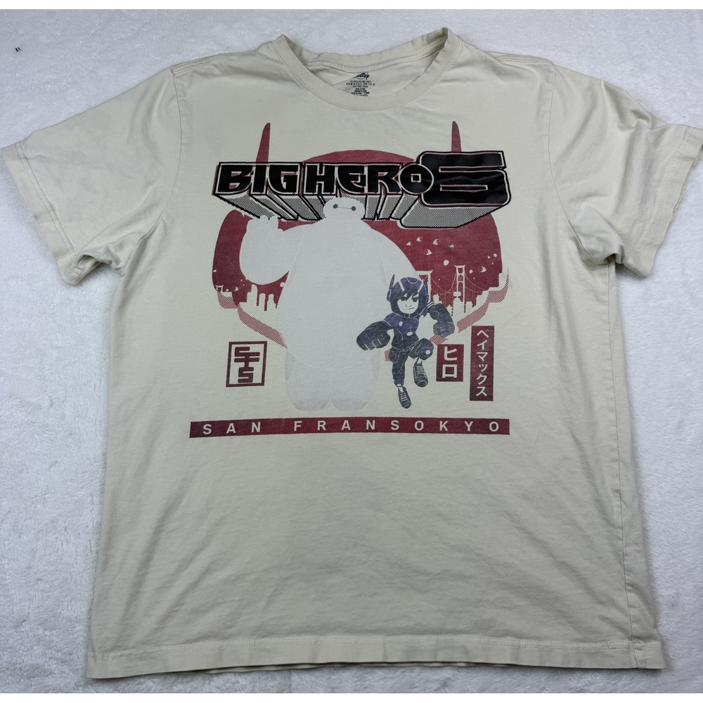 Disney Big Hero 6 Baymax Hiro San Fransokyo T-Shirt Large Cream MARKS